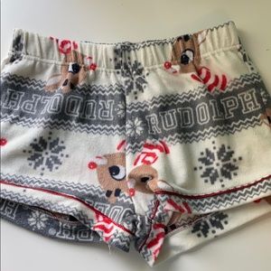 Fuzzy Rudolph pajama shorts